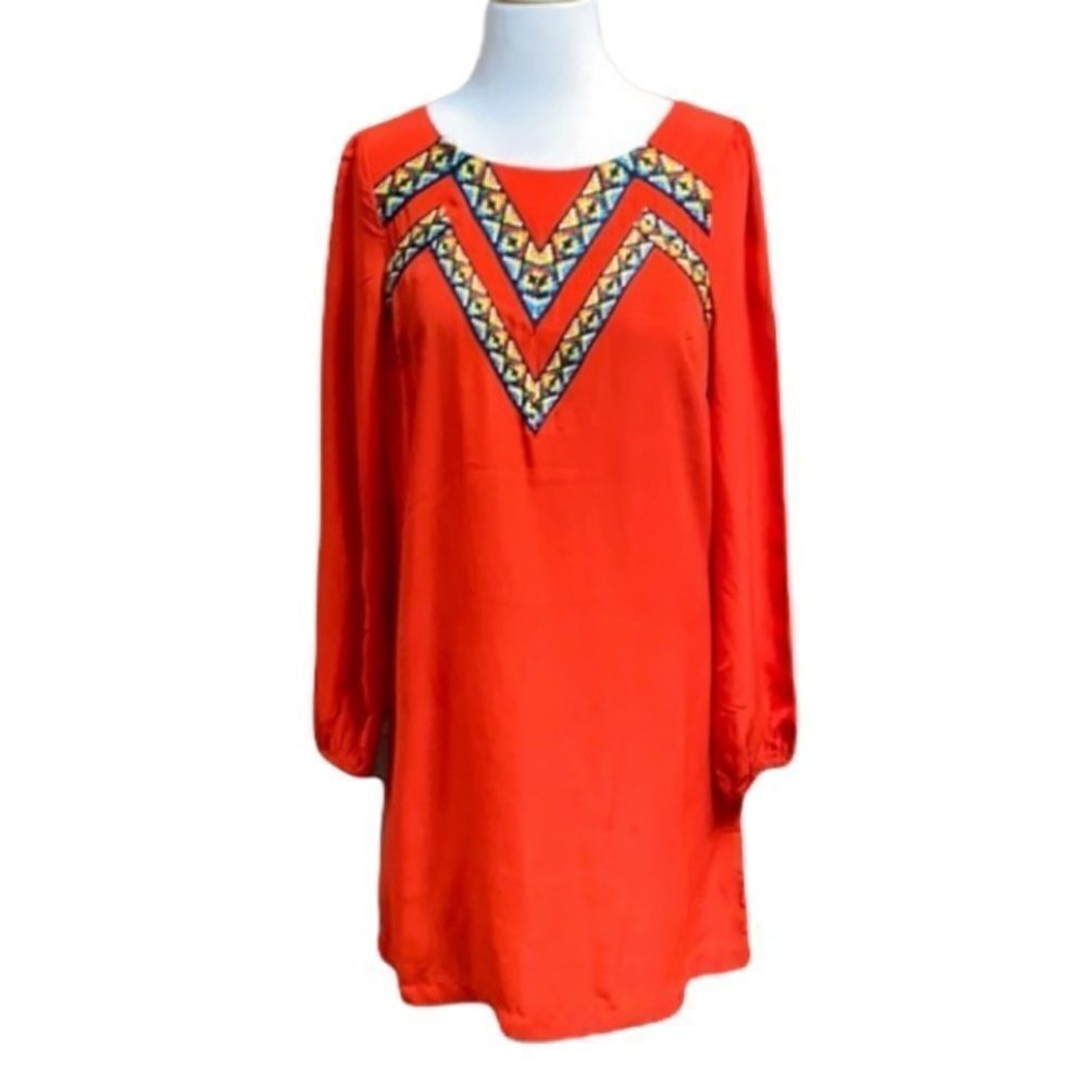 West 36th Red Long Sleeve Embroidered Dress NWOT